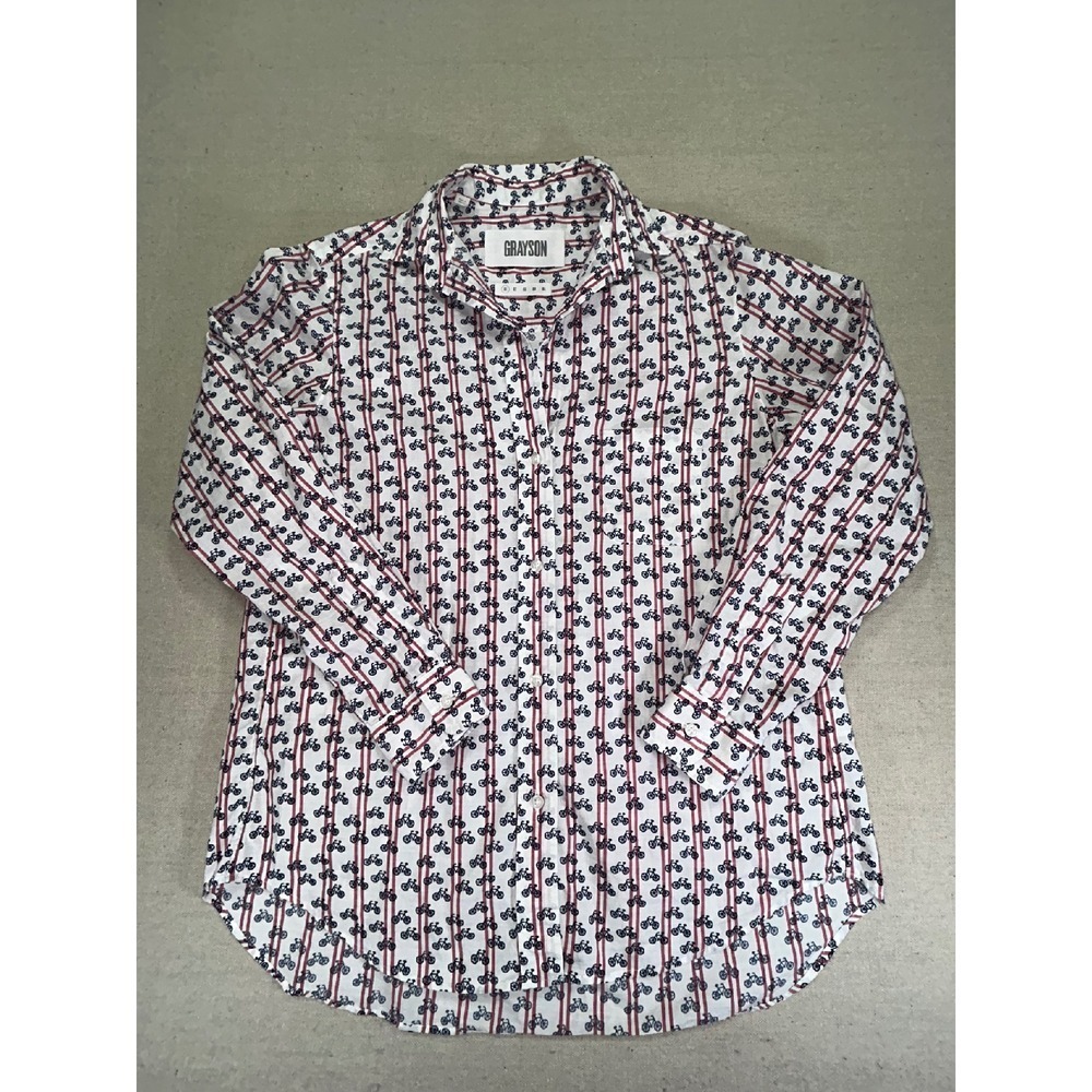 GRAYSON Women's Medium‎ The Hero Button Shirt Bicycle AOP Long Sleeve
